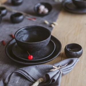black Complete Dinner Set, Tableware Set, Full Dish Set, Ceramic Dinnerware Set, Christmas Dishes Set
