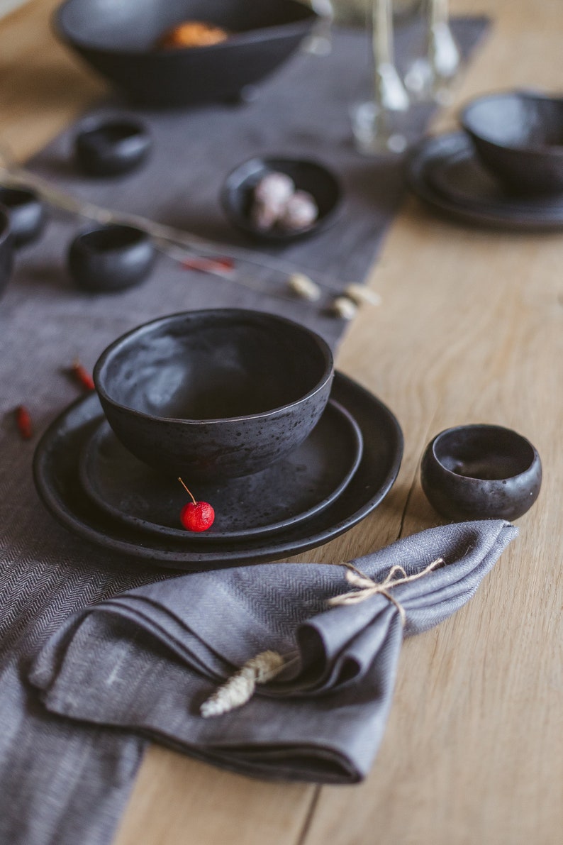 black Complete Dinner Set, Tableware Set, Full Dish Set, Ceramic Dinnerware Set, Christmas Dishes Set
