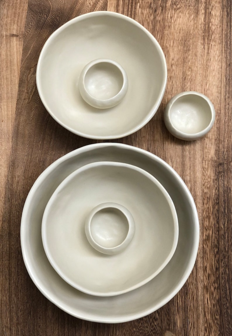 SET of 6 Handmade ceramics bowls, large serving bowl, Salad bowls, Rustic pottery white bowls, Beautiful center pieces