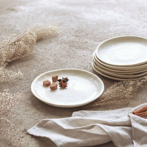 Set of 8 small side plates, handmade stoneware plates,  pottery ceramic plate set, white tableware, creamy functional pottery
