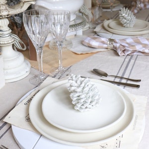 Winter table setting, pottery dinner set, Unique dinner set, Organic shaped handmade ceramics plate set, white dinnerware