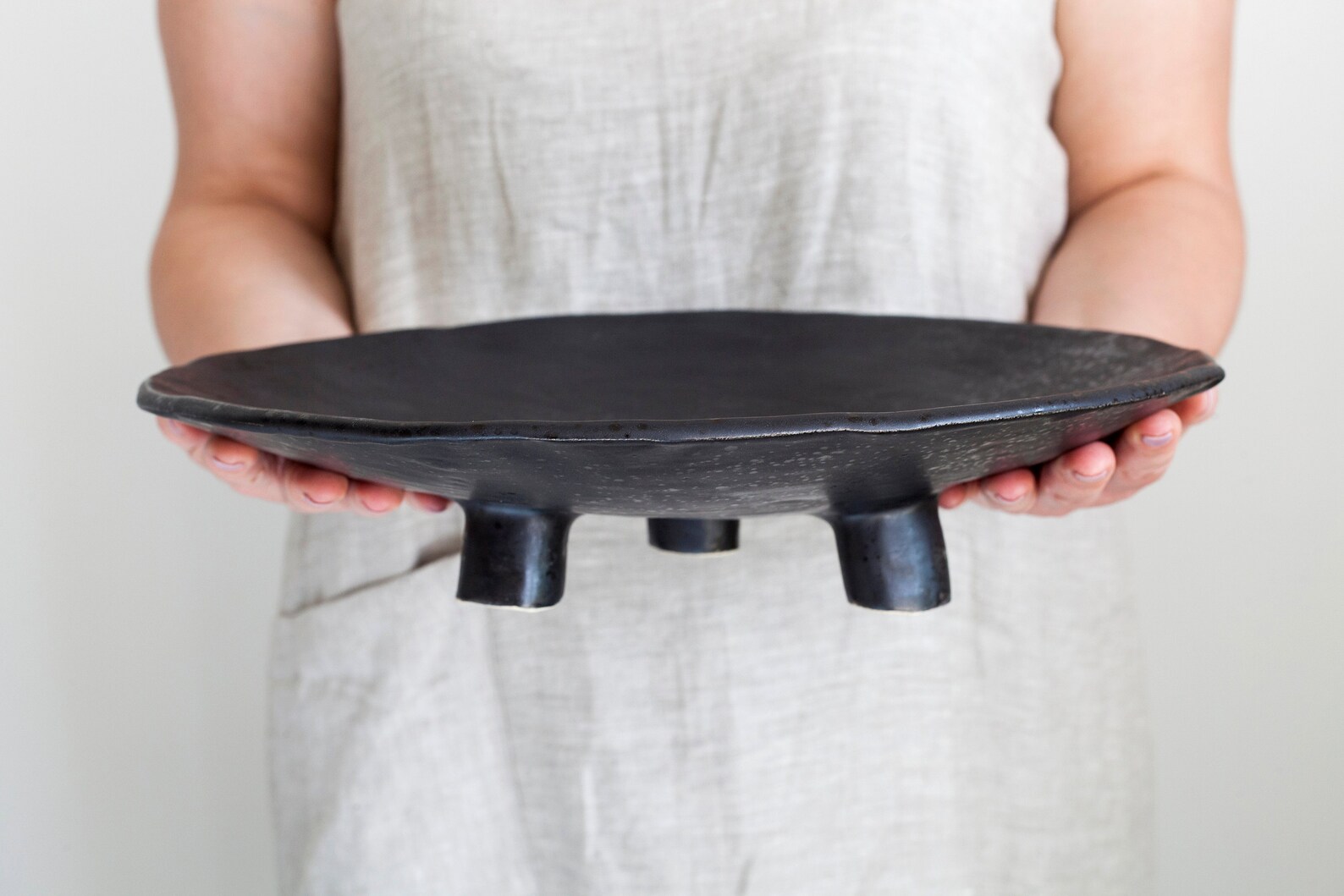 Large Ceramic Platter Extra Black Handmade Stoneware Serving Etsy