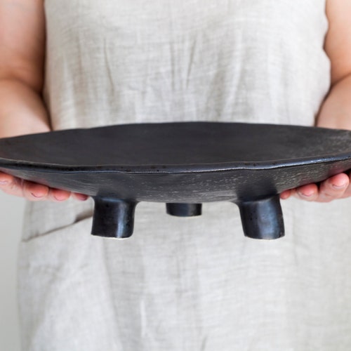 Large Ceramic Platter Extra Black Handmade Stoneware Serving Etsy
