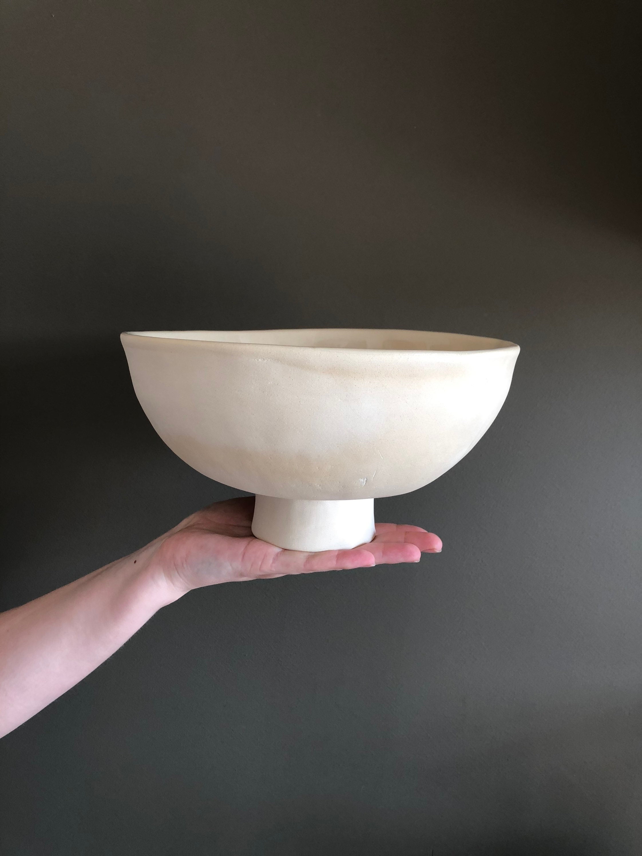 Fruit Bowl Ceramic Ivory Pedestal Bowl Handmade Pottery Etsy Singapore