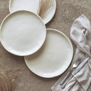 8pc plate set, slab handmade plates, off-white irregular shaped dishes,  pottery plates