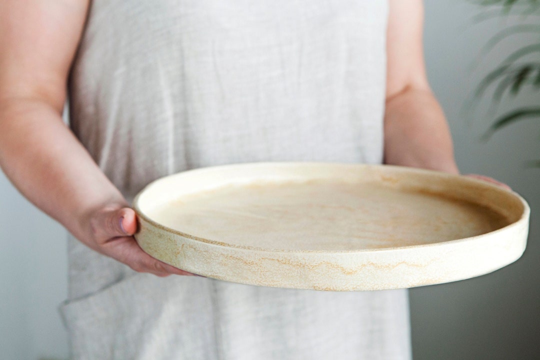 Extra Large Round Tray, Ceramic Serveware, Stoneware Platter Board