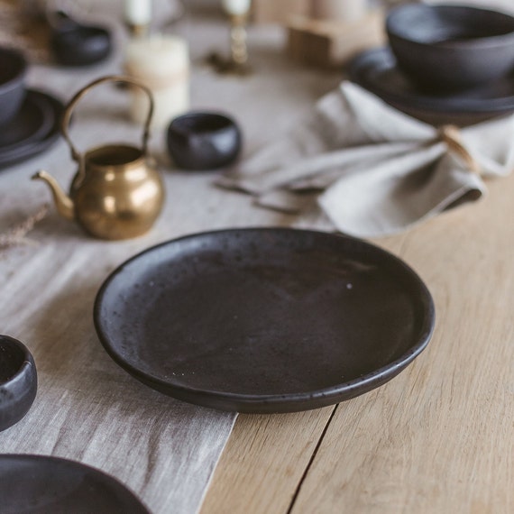 6 platos negros / 11.8 / 30cm / plato de cerámica hecho a mano / platos de  gres / vajilla orgánica / platos rústicos / vajilla -  México