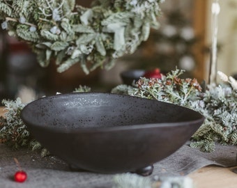 Black fruit bowl ceramic, Large serving bowl, Rustic stoneware bowl, Handmade modern salad bowl, Organic pottery bowl, Christmas centerpiece