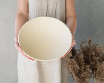 Pottery centerpiece, Large pottery bowl, Handmade huge decorative dish, Creamy bowl plant pot, Self-gifting off white bowl for kitchen table