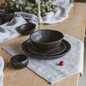 dinnerware set for 4, black crockery, handmade dish set