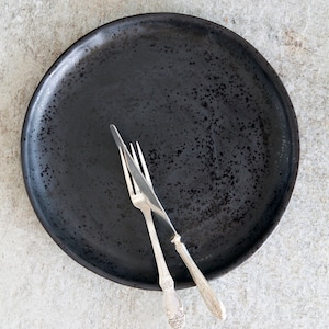 Large black plate, Handmade 12 in dinner plates, Organic pottery dish, Industrial ceramic lunch plate, Stoneware tableware, Serving platter