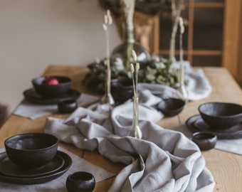 Ensemble de vaisselle en grès pour 4 personnes, ensemble de vaisselle en céramique, ensemble de table à manger en poterie, ensemble de vaisselle noir