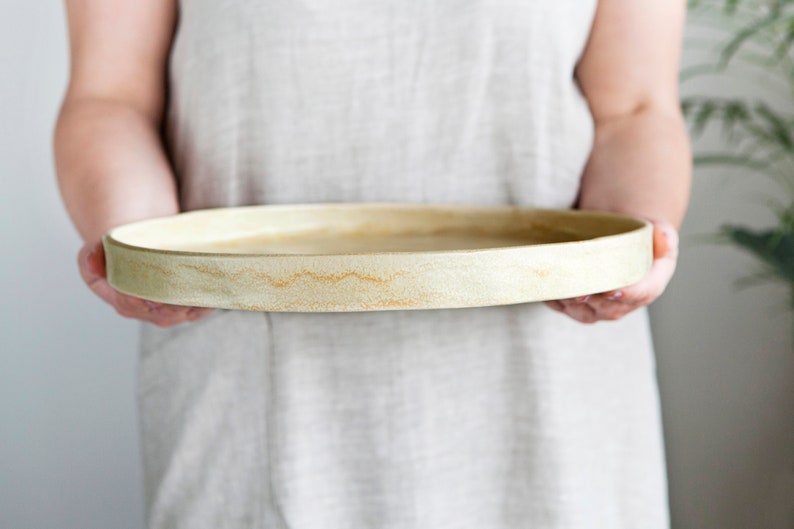 Large Ceramic Candle Tray Round Coffee Table Platter Rustic Etsy