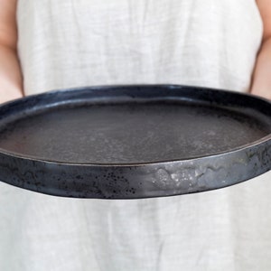 cheese board, Large ceramic platter, Extra black handmade stoneware serving plate, Dining table centerpiece tray, Fruit bowl,