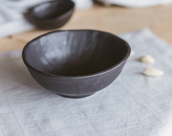 Handmade Ceramic Ramen Bowl, Charcoal Black Stoneware, Wabi Sabi Dinnerware