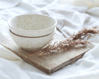 Pottery Bowl Rustic, White Speckled Soup Dish, Ceramic Bowls, Stoneware Breakfast Cereal Bowl, 3rd Anniversary Present, Gay Men Wedding Gift