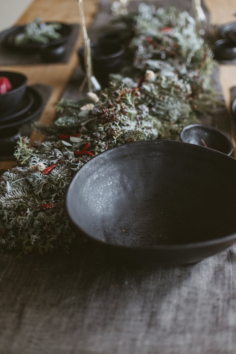 Black Ceramic Fruit Bowl Black Bowl Centerpiece Large Etsy