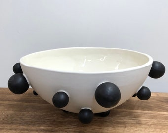 Decorative Bobble Bowl, Ceramic Centerpiece Bowl With Black Bubble