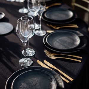 black tablescape setting, table set, ceramic stoneware dinner set, black tableware,  unique pottery dish set,  ceramic plates,