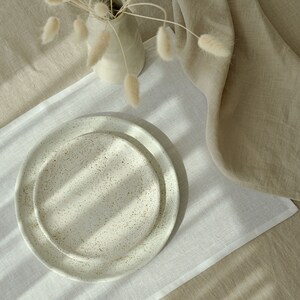 speckled matte dining set, speckled white stoneware dessert plate set, plate set ceramic, matte white dinner plate set