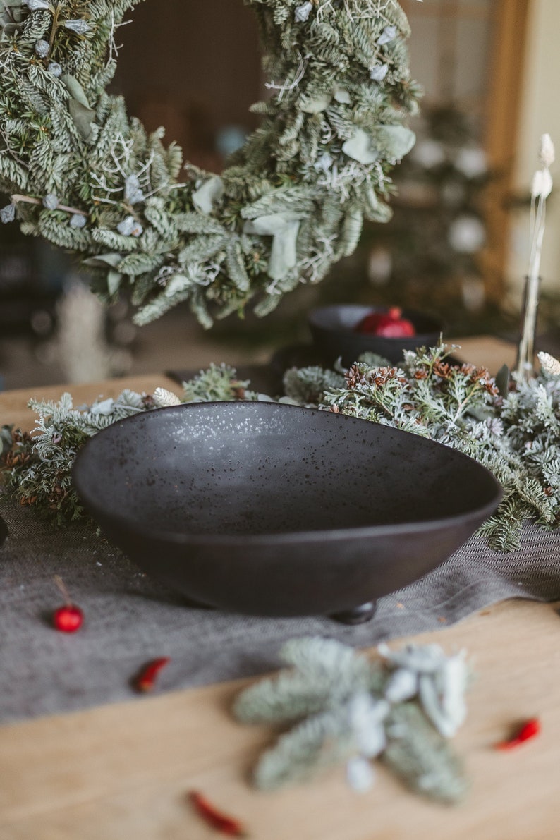 Black Ceramic Fruit Bowl Black Bowl Centerpiece Large Etsy