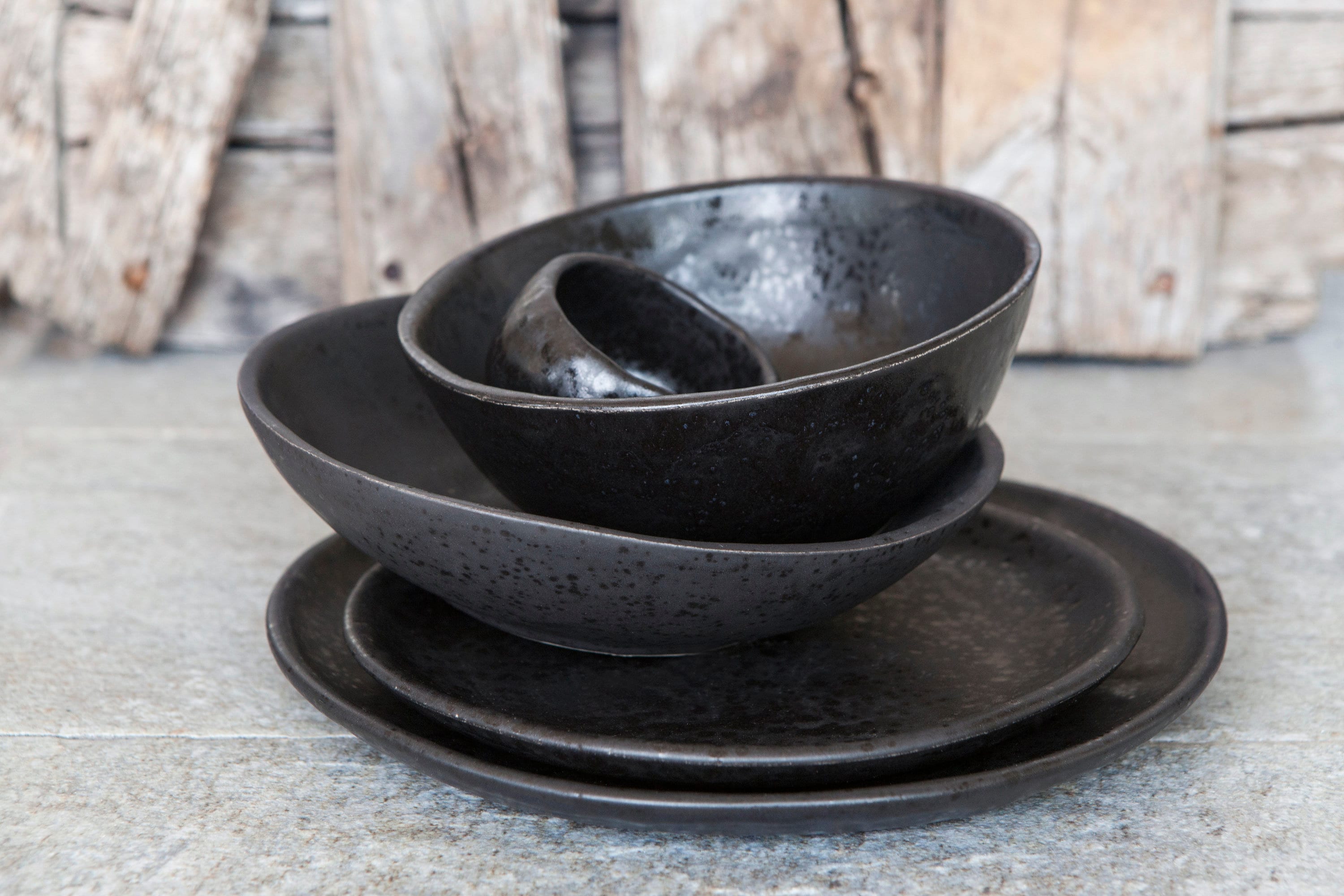 Black ceramic dinnerware set modern minimal stoneware dish Etsy