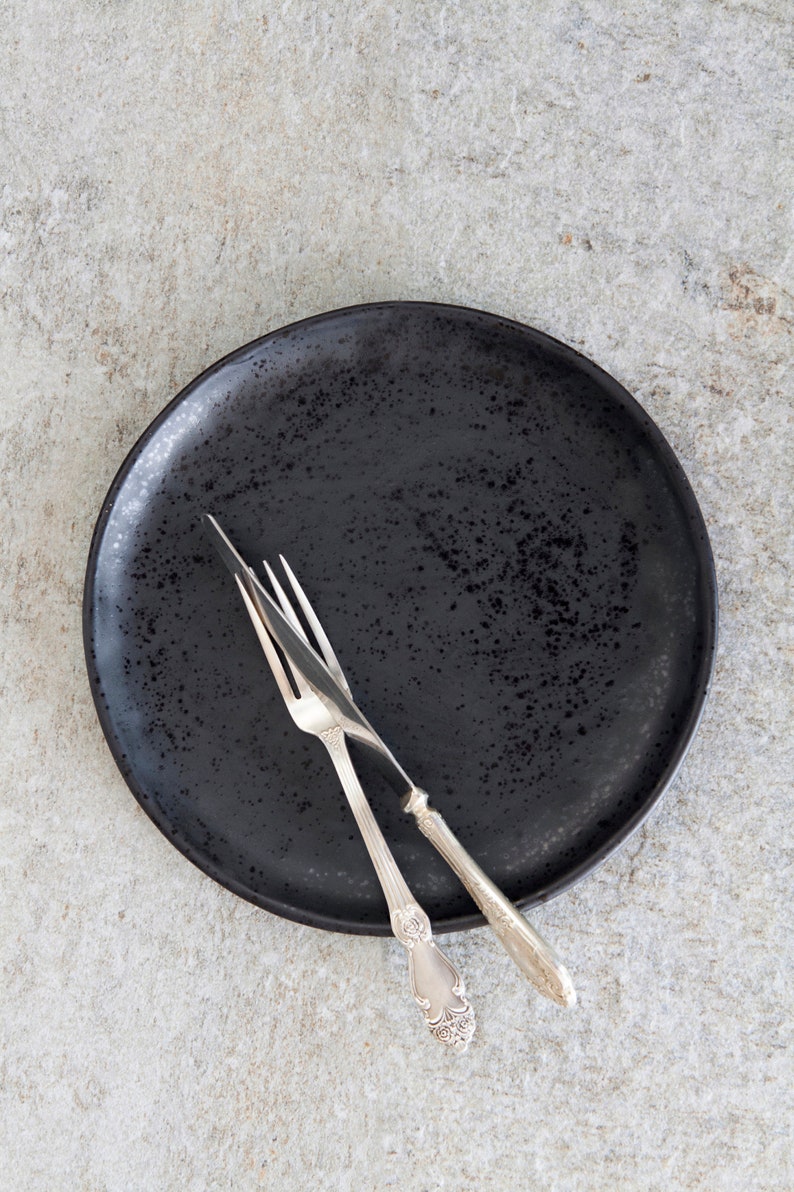 Pottery black dinner plate kitchen hot food serving dish Etsy