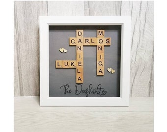 Scrabble Frame, Family Frame, Scrabble Picture, Scrabble Family Frame, Letter Frame, Framed Scrabble Tiles, Framed Letters, Name Frame