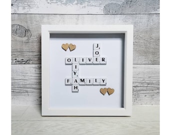 Scrabble Frame, Family Frame, Scrabble Picture, Scrabble Family Frame, Letter Frame, Framed Scrabble Tiles, Scrabble Tiles, Framed Letters