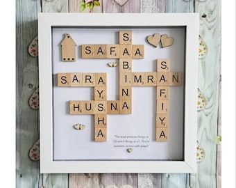 Scrabble Frame, Family Frame, Scrabble Picture, Scrabble Family Frame, Letter Frame, Framed Scrabble Tiles, New Home Gift, Framed Letters