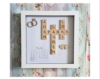 Personalized Engagement Scrabble Frame, Handmade Wedding Gift