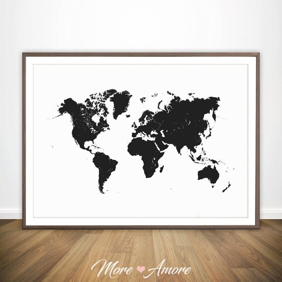 World Map Black And White Print Large World Map Wall Art World Map Poster World Poster World Map Print World Map Art World Map Printable