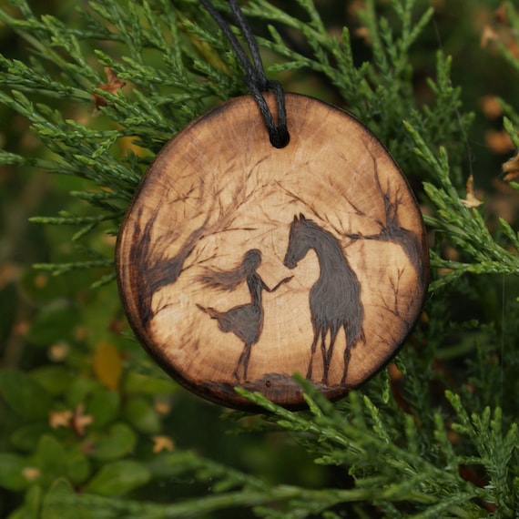 Personalized horse necklace pendant wood burning art. Jewelry horse gifts for girl. Wood horse lover gift for women. Horse jewelry wood gift