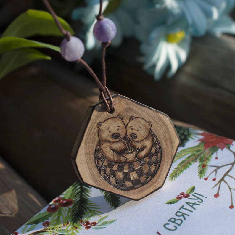 Personalisierte seine und ihre Halsketten Holz verbrannt Tier | Etsy