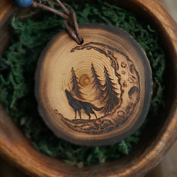 Wolf wood custom necklaces for guys. 9 Wooden howling wolf jewelry for men. Wolf head pendant. Spirit wolf totem necklace gift for boyfriend