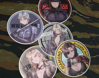 May include: Five round stickers featuring anime characters with the text "Metal Gear Solid" and "Diamond Dogs" on them.