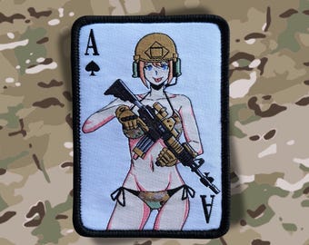 U.S. Military Waifu Series - 'Ace of Spades', SOF anime waifu airsoft military morale patch