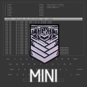 Könnte beinhalten: Ein gestickter schwarzer und weißer Aufnäher mit den Buchstaben "GK" in einer Schildform. Der Aufnäher hat einen weißen Hintergrund mit schwarzem Besatz und drei schwarzen Streifen. Der Text "MINI" wird unter dem Aufnäher angezeigt.