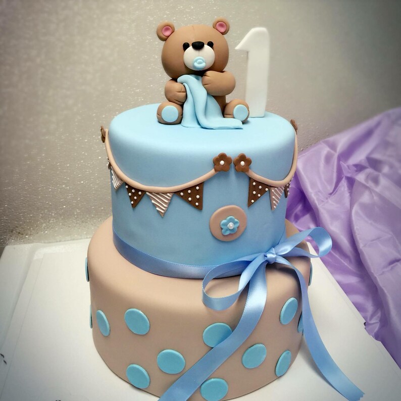 Baby Bear Fondant Cake Topper With blanket 3D Fondant Cake