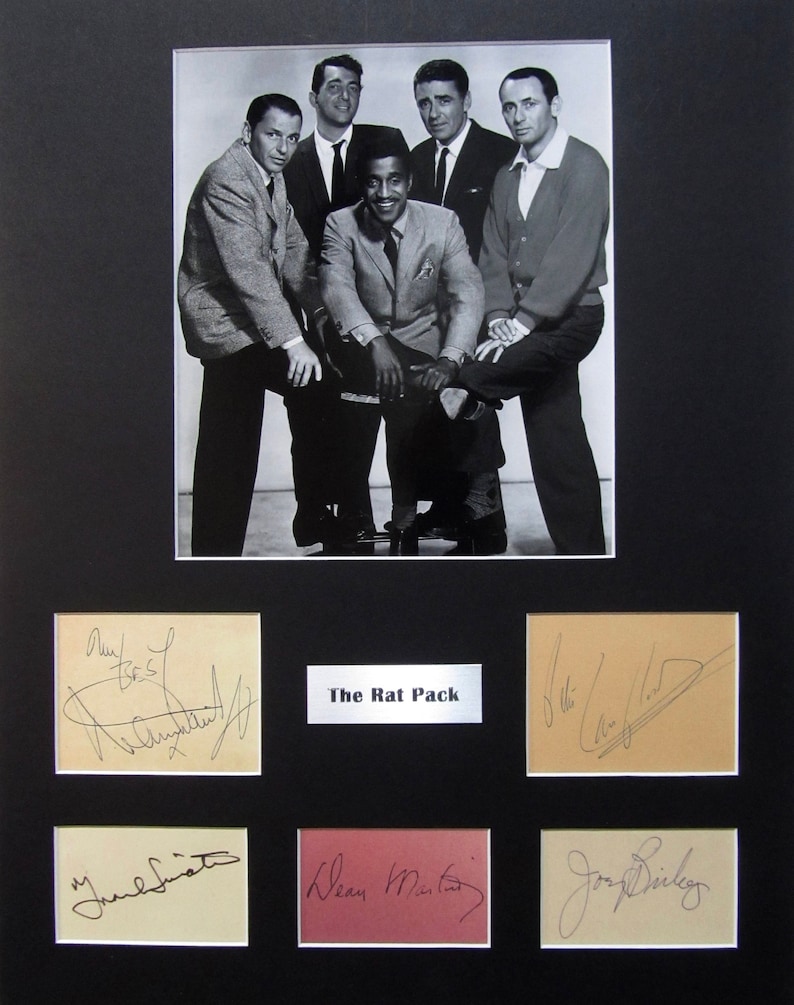 LARGE vintage The Rat Pack Autograph Autographed Signed Art photograph photo artwork Frank Sinatra Dean Martin Sammy Davis Jr poster print