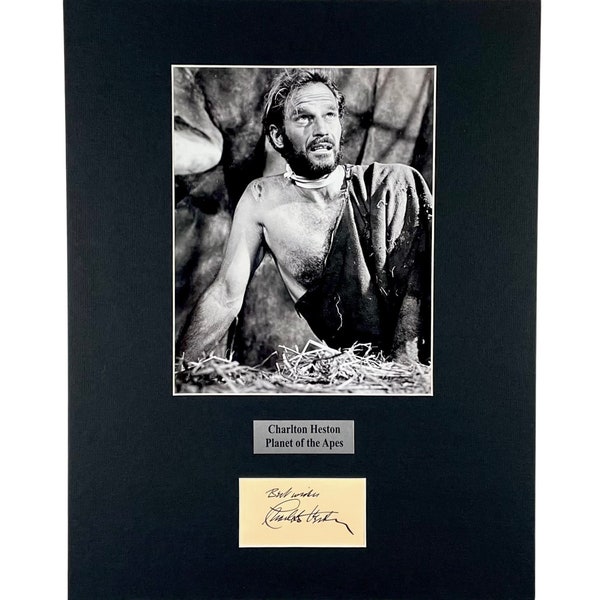 LARGE vintage Charlton Heston Autograph Autographed Signed Art  photograph photo artwork print Hollywood collectible Planet of the Apes