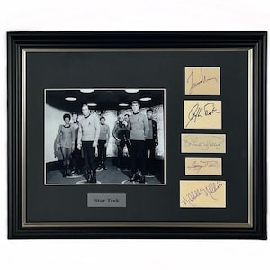 LARGE FRAMED vintage Star Trek Autograph Autographed Signed Art black and white photograph photo artwork print poster TV