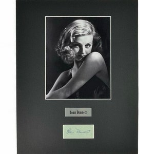 LARGE vintage Joan Bennett Autograph Autographed Signed Display Art Piece black and white photograph photo artwork