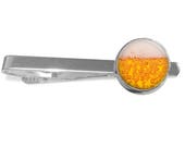 Beer Clip Beach Beer Drinker Tie Bar Handmade Decoupage Artwork Under Glass.