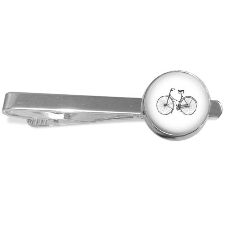 Bicycle Tie Clip Bike Tie Bar Handmade Decoupage Artwork Under Glass.