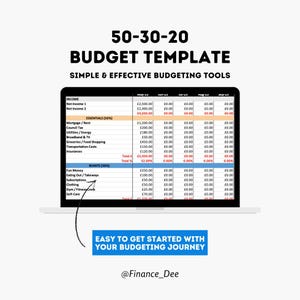 50 30 20 Budget Spreadsheet for Excel + Google Sheets | Simple & Effective Monthly Budget using 50-30-20 Method