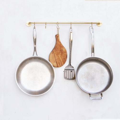 Pot Rack Wall Mount Pot Rack Brass Pot and Rail Heavy Duty Etsy