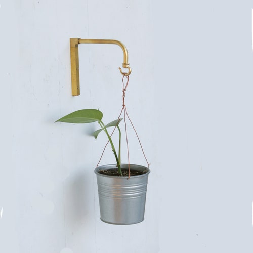 Planter Hanger Minimalist Plant Bracket Brass Wall Hook Etsy