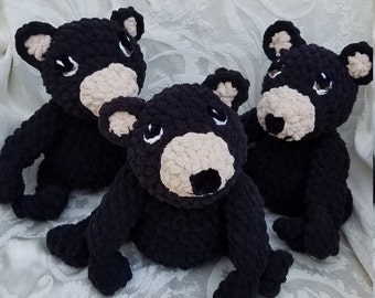 Crochet Black Bear; Bear Plush, Black Bear Stuffed Toy