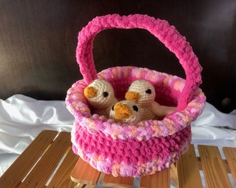 Plush Easter Baskets, reusable Easter baskets, Crocheted Easter Basket